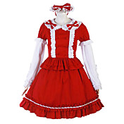 Long Sleeve Knee-length Red and White Cotton Cosplay Lolita Dress