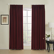 (Two Panels) Solid Red Linen Lined Curtains