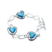Elegant Fashion Jewelry Three Heart Imitation Gem Stone Silver Plate Bracelet