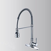 Solid Brass Contemporary Chrome Finish Single Handle Pull Out Kitchen Faucet