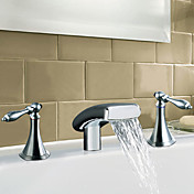 Solid Brass Two Handle Waterfall Bathroom Sink Faucet-Chrome Finish