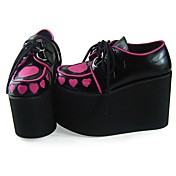 Handmade Black  and Red PU Leather 12cm Platform Classic Lolita Shoes