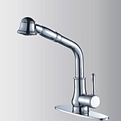 Contemporary Solid Brass Chrome Finish Single Handle Pull Out Kitchen Faucet
