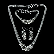 Set de beaux bijoux en argent plaqué lisse femmes Perles, y compris collier, bracelet, boucles d'oreilles