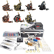 9 Tatoo pistolas kit con fuente de alimentación LCD y 40 de tinta de color