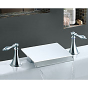 Two Handle Chrome Finish Solid Brass Waterfall Bathroom Sink Faucet