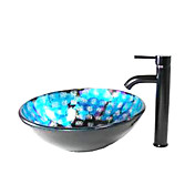 VT4226 Tempered Glass Vessel Round Sink With Single Handle Faucet and Pop-Up drain and Mounting Ring