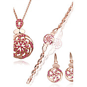 Rotary 18K Gold Jewelry Set With Rhinestone Including Necklace,Earring,Bracelet (More Colors)
