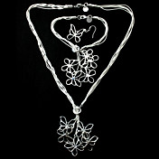 Set bijoux magnifiques Silver Women papillon plaqué, y compris collier, bracelet, boucles d'oreilles