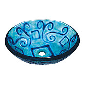 VT5004 Antique Tempered Glass Vessel Round Sink With Mounting Ring and Water Drain