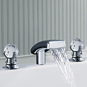 Contemporary Two Handle Chrome Finish Solid Brass Waterfall Bathroom Sink Faucet