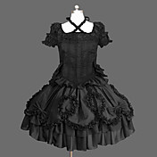 Kortærmet Knælang Black Cotton Aristocrat Lolita Dress