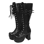 Handmade Black PU Leather 10cm High Heel Punk Lolita Boots