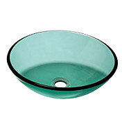 Contemporary Transparent Tempered Glass Round Bathroom Sink with Mounting Ring and Water Drain
