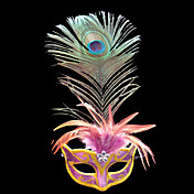 Grand  Peacock  Feather Fuschia PVC Party Half-face Mask