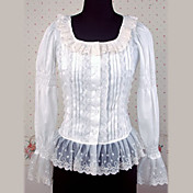 Met lange mouwen Wit Katoenen Land Lolita Blouse met Kant Ruffle