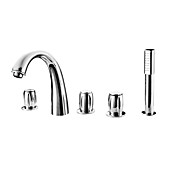 Contemporary Three Handles Chrome Finish Widespread With Brass Handled Shower Head Tub Faucet