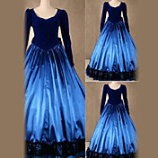 Langærmet Gulv-længde Blå Satin Gothic Lolita Dress