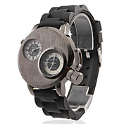 Männer Dual-PC Movement Silikon Analog Quarz-Armbanduhr Sportuhr (Schwarz)