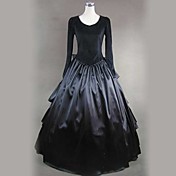 Langærmet Gulv-længde Black Satin og Cotton Classic Lolita Dress