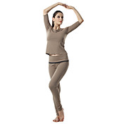 Baumwolle Halbarm Zugkordel Sport Yoga Anzug (Kaffee Tops + Kaffee Hose)