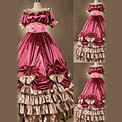 Short Sleeve Floor-length Pink Satin Ruffles and Bow Sweet Lolita Dress