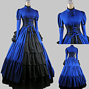 Long Sleeve Floor-length Blue Satin Cotton Aristocrat Lolita Dress