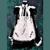 Long Sleeve Knee-length Black Satin Classic Lolita Maid Outfit with Bow and Lace