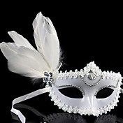 Elegant White Feather PVC Holiday Half-face Mask