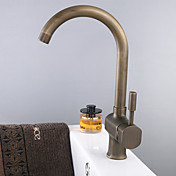 Single Handle Centerset Antique Brass Finish Bathroom Sink Faucet(Tall)
