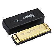 Swan - (SW1020H-4) 10 Big Hole 20 Tone Blues Square Blues Harp med plastboks (Laser-utskrift gylne Finish)