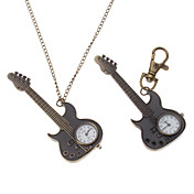 Guitarra Unisex Estilo liga Analógico Quartz Chaveiro Colar Watch (Bronze)