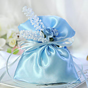 Blue Satin Favor Bag With Ribbon (Set of 6)