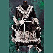 Japanese Style Long Sleeve Knee-length Black Satin Wa Lolita Kimono Outfit