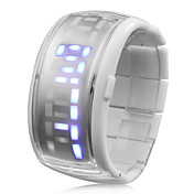 Futuristisch Wit Polshorloge Met Blauw LEDs In Armbandontwerp