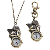 Unisex Estilo Anjo da liga de quartzo analógico Chaveiro Colar Watch (Bronze)