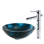 Transparante Graceful Schilderen Stijl gehard glazen vat zinken met bamboe stijl Kraan, montagering en water afvoer