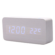 6 "Diseño blanco azul de madera escritorio despertador termómetro (USB/4xAAA)