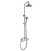Chrome Finish Wall Mount Thermostatic Contemporary Shower Faucet with 8 Inch Shower Head and Hand Shower