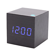 3 "Negro Diseño de Madera Azul escritorio Cubic despertador termómetro (USB/4xAAA)