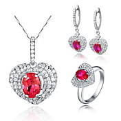Mote 925 sølv med Rhinestone / Cubic Zirconia kvinner Smykker Set inkludert kjede, øredobber, Ring (Flere farger)