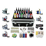 6 Guns Pro Complete Tattoo Kit Maschine LCD Power Supply 15 Ink
