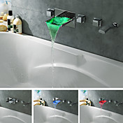 Wall Mount Chrome Finish Color Changing LED Waterfall Tub Faucet