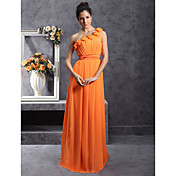 Sheath/Column One Shoulder Floor-Length Chiffon Over Stretch Satin Bridesmaid Dress