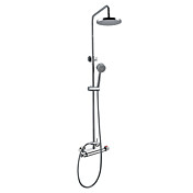 Thermostatic Contemporary Wall Mount Shower Faucet with 8 Inch Shower Head and Hand Shower (Chrome Finish)