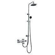 Thermostatic Contemporary Wall Mount Chrome Finish Brass Shower Faucet with 8 Inch Shower Head and Hand Shower