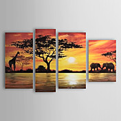 dipinto a mano olio pittura di paesaggio con struttura allungata - set di 4