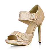 Elegantes espumosos brillo Sandalias de tacón de aguja con hebilla de fiesta / zapatos de noche