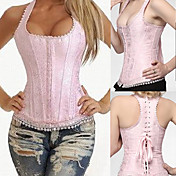 Elegant Pink Lace Satin Boned Casual Lolita Corset