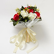 Temmelig elfenben og Red Satin Rose Round Shape Wedding Brude Bouquet